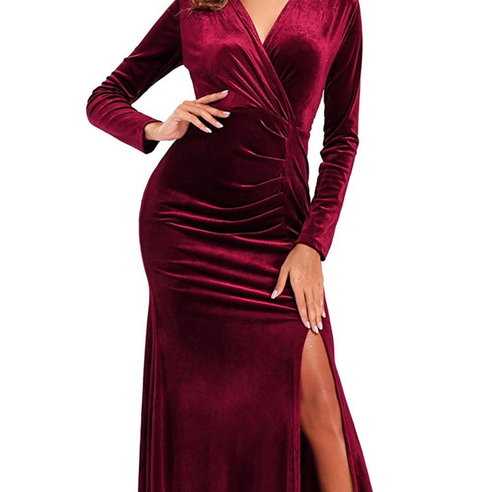Merlot velvet cinch floor gown